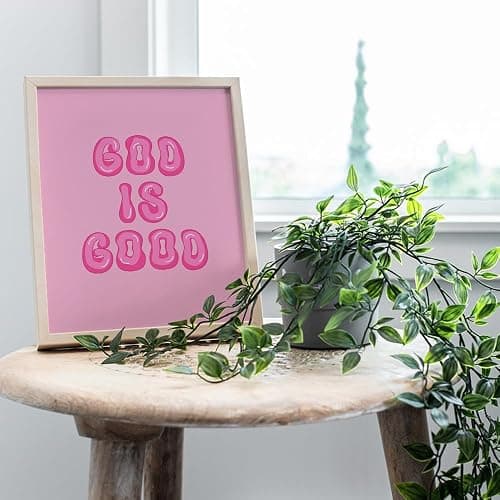 Pink Preppy Christian Wall Decor - God is Good Aesthetic Wall Decor for Women, Woman, Teen Girls - Vintage Retro Religious Gifts - Funky Chic Home Decor Trendy Stuff - 70s Cute Bedroom God Wall Decor thumbnail 7