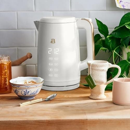 Beautiful 1.7-Liter Electric Kettle 1500W - Fast Boiling Stainless Steel Water Kettle with 4 Temperature Presets for Tea & Coffee - Cordless with Touch Display. Kitchen Appliances (White Icing) thumbnail 2