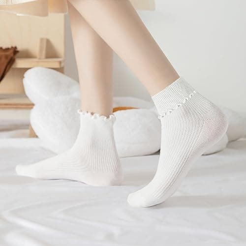 Fandecie 8 Pairs Frilly Socks Women,Ruffle Socks for Girl Women,Solid Color Lettuce Edge Comfort Breathable One Size 5-9 thumbnail 2