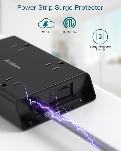 Surge Protector Power Strip, Addtam 5 ft Flat Plug Extension Cord with 4 USB Wall Charger(2 USB C Port), 4 Widely Outlets Desk Charging Station, Home Office and College Dorm Room Essentials, Black thumbnail 6
