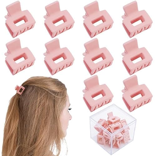 Ahoney 10Pcs Small Pink Hair Claw Clips for Women & Girls, Mini Cute Jaw Clips for Thin Hair with Gift Box - Image 1