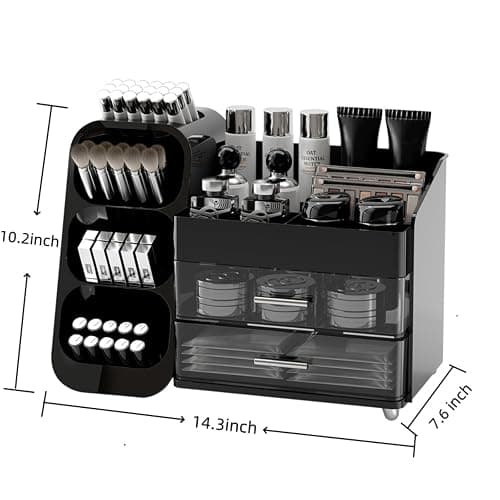Makeup Organizer with Drawers for Vanity,Spacious Cosmetic Display Case,Perfect Storage Solution for Your Beauty Essential (Black) thumbnail 2