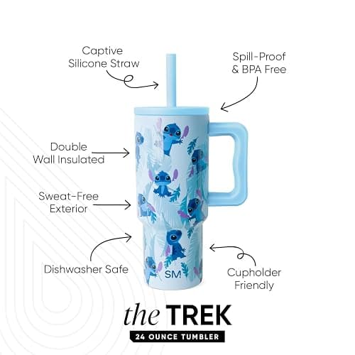Simple Modern Disney Kids 24 oz Tumbler with Handle and Silicone Straw Lid | Spill Proof and Leak Resistant | Stainless Steel Bottle | Gift for Kids Boys Girls | Trek Collection | Tropical Stitch thumbnail 3