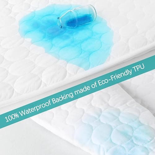 Crib Mattress Protector Sheets Waterproof 2 Pack, Quilted Crib Mattress Pad Cover Fitted Fits for Toddler Bed Mattress, White, 52” x 28” thumbnail 4