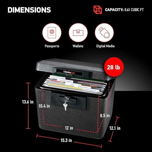 SentrySafe Black Fireproof Document Box with Key Lock, Safe Secures Files and Documents for Home or Office, 0.61 Cubic Feet, 13.6 x 15.3 x 12.1 inches, 1170 thumbnail 2