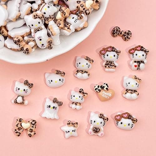 Cute 3D Nail Charms 60Pcs Cartoon Leopard Print Cat Nail Art Charms Jewelry Supply Kawaii 3D Leopard Print Cat Nail Gems Rhinestones for Acrylic Nails DIY Craft Phone Case Decoration thumbnail 2