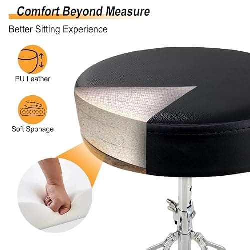 Conboxus Drum Throne Seat Adjustable-Height with Padded Seat Double-Braced Legs Non-Slip Design Drum Stool for Drummers,Comfortable Cushion for Practice&Performance thumbnail 5