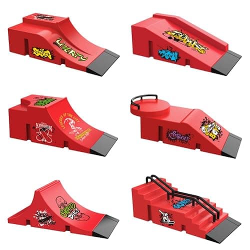 Fingerboard Skate Park Kit,Skateboard Finger Toys with 13 Pieces of Skateboards, Ramps, Skates, Scooters, Bikes and Caster Boards, funny Mini Finger Board Skate Training parts (RED) thumbnail 3