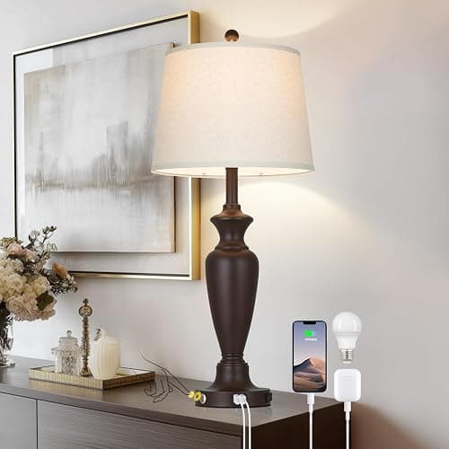 Cinyirong 30" Tall Brown Table Lamp for Living Room, 3-Way Dimmable Touch Control Bedside Lamp for Bedroom Nightstand with USB A+C Ports & AC Outlet (1 Pack) thumbnail 6