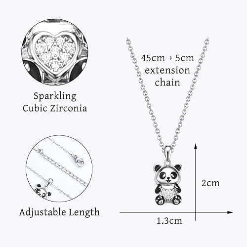 Shuxin Panda Gifts for Girls, Silver Panda Necklace for Kids, Birthday Christmas Graduation Gifts for Teenage Girls, Xmas Stocking Fillers thumbnail 5