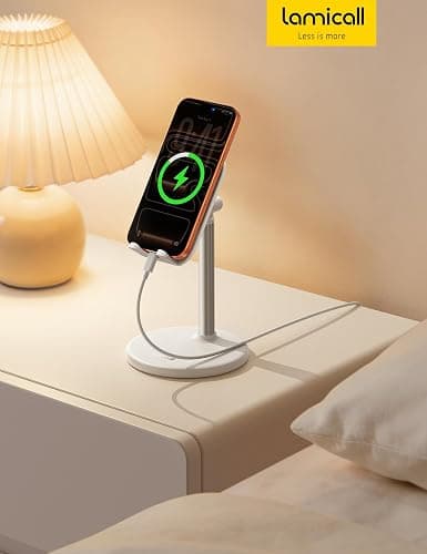 Lamicall Phone Tablet Stand for Desk - White Desktop Holder for iPad Kindle | Height Adjustable Sturdy Stand for Desk, Kitchen Counter & Office Accessories, Fits iPhone Tablets Tab Switch, 4-10" thumbnail 7
