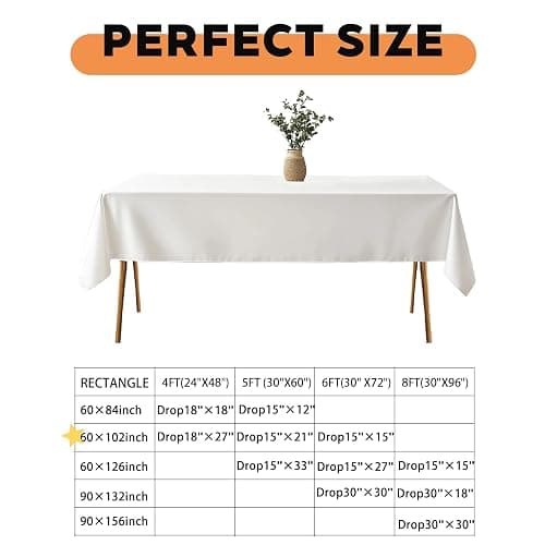 TWINPRET Rectangle Tablecloth 60 x 102 Inch, White Waterproof Washable Polyester Table Cloth - Stain & Oil Resistant Rectangular Table Cover for Banquet & Party (Fits 6 Foot Tables) [2 Pack] thumbnail 7
