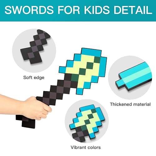 4 Pack Kids Game Role-Play Toy Weapon Set-Sword Axe Pickaxe and Shovel,Perfect Toy Weapons Gift for Halloween Christmas and Parties thumbnail 4