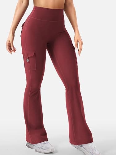 YEOREO CoreFlex Women Workout Flare Leggings with Pockets Hidden Scrunch High Waisted Cargo Gym Yoga No Front Seam Leggings thumbnail 3
