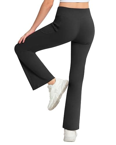 NORMOV Girl's Bootcut Yoga Pants with Pockets,High Waisted Casual Kids Bell Bottoms Pants thumbnail 2