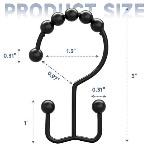 Titanker Black Shower Curtain Hooks Rings, Rust-Resistant Metal Double Glide Shower Hooks for Bathroom Shower Rods Curtains, Set of 12 Hooks - Matte Black thumbnail 2