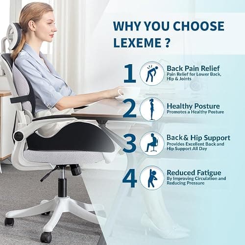 Lexeme X Large Memory Foam Seat Cushion Lumbar Support Pillow for Sciatica & Tailbone Pressure Relief Coccyx Pad for Office Chair, Car,Wheelchair,Home,Office thumbnail 3