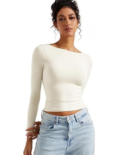 SUUKSESS Women Backless Going Out Tops Double Lined Open Back Basic Long Sleeve thumbnail 2