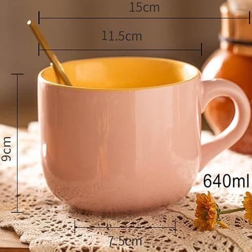 Arawat 21oz Pink Soup Bowls Microwave Safe with Handles Spoon and Coaster Large Soup Mug XXL Coffee Mugs Big Ceramic Tea Cups Cappuccino Cup Gift Birthday Gifts for Women and Men thumbnail 2