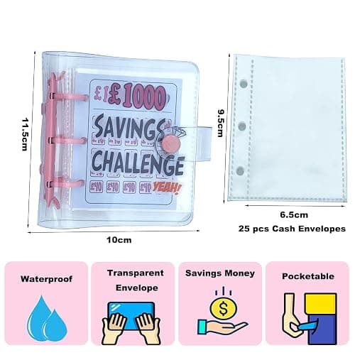 TAIAYERU Money Saving Wallet, £1000 Savings Challenge Binder UK with 25 Cash Envelopes, Funny Cash Saving Binder, Easy Way to Manage Monthly Budget-Pink thumbnail 3