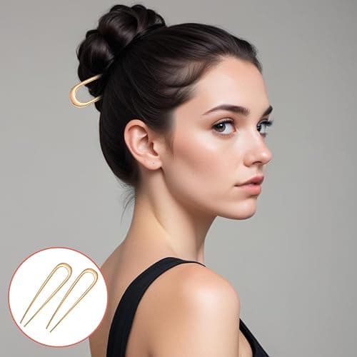 Piriuuo 2 Pcs French Hair Pins, 5.5 Inch Metal French Pins U-Shaped French Twist Hair Pins Vintage French Clips Gold French Hair Pins for Thick Long Hair Large French Hair Pins for Women Girls thumbnail 5