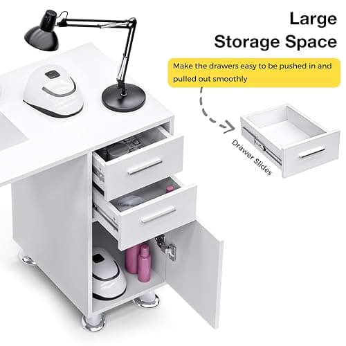 Manicure Table, Nail Tech Desk with Dust Collector, Acetone Resistant Nail Table Station with 4 Dust Bags & Wrist Rest, Beauty Salon Nail Supplies Workstation with Drawers Storage Cabinets, White thumbnail 4