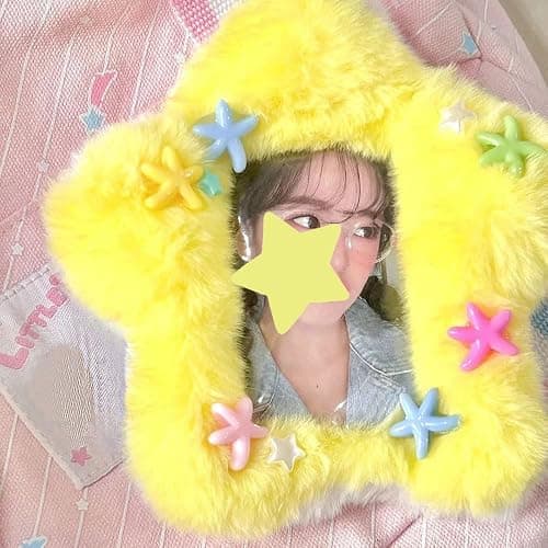 2 Pcs Star Photocard Holder Cute Plush Keychain Pendant 3 Inch Photo Card Holder Student Card Bag ID Card Case Photo Protective Sleeves ID Badge Holder (Blue and Yellow) thumbnail 3
