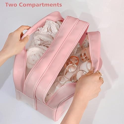 DAPOWER Travel Toiletry Bag for Women, Matte Translucent Toiletry Bag with Handy Handle, Makeup Cosmetic Organizer Bag for Travel Toiletries Accessories (Pink-XL) thumbnail 3