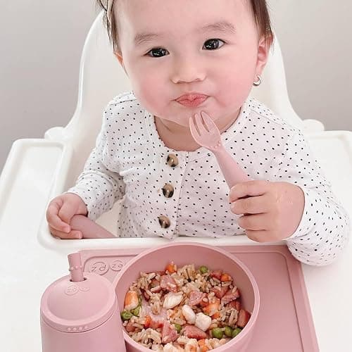 ezpz Mini Utensils - 12 Months+ (Fork & Spoon in Blush) - 100% BPA Free Fork and Spoon - Toddler Utensils - Designed by a Pediatric Feeding Specialist thumbnail 2