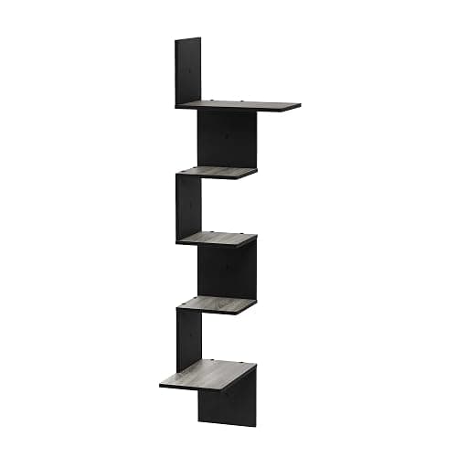 Furinno Rossi Wall Mounted Shelves, 5-Tier Rectangle, French Oak Grey/Black thumbnail 3
