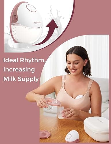 Momcozy Breast Pump Hands Free Mobile Style | M6, Wearable Breastfeeding Pump Ideal Rhythm for More Milk, DoubleFit Flange More Fit & Discreet with 3 Modes & 9 Levels, 24mm (Cozy Red, 2 Count) thumbnail 5