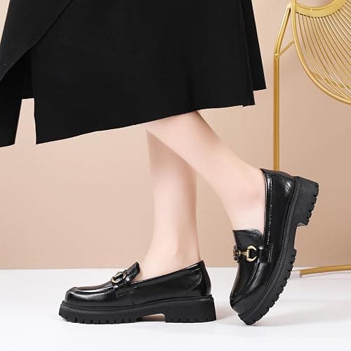 OKJ Loafers for Women Chunky Women's Loafers & Slip-ons Fashion Penny Comfort Business Casual Shoes Dressy Office Work Slip on Black Platform Loafers for Womens thumbnail 2