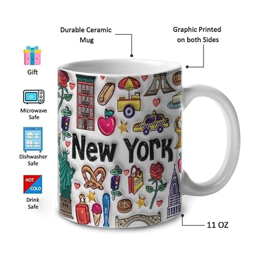 Lotacy New York Symbols Colorful 2D Printed Coffee Mug With Flag, 11oz, New York Souvenirs and Gifts thumbnail 4