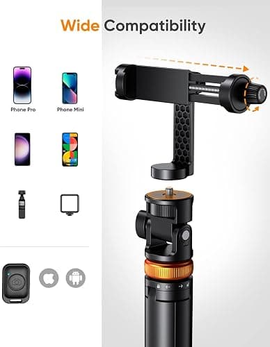 EUCOS 62" Phone Tripod, Tripod for iPhone & Selfie Stick with Remote, Extendable Cell Phone Stand & Travel Tripod, Solidest Tripod for Phone Compatible with iPhone/Android thumbnail 4