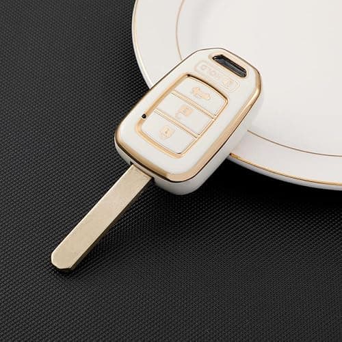 WSAuto Key Fob Cover with Metal Keychain Compatible with Honda Accord Civic CRV HRV Accessories Soft TPU Protection Case Shell White 4Buttons thumbnail 3