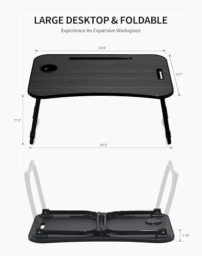 ZEAPTAC Laptop Bed Desk, Foldable Lap Desk, Portable Lap Table, Laptop Stand with Cup Holder & Tablet Slot & Lifting Handle for Working Writing Drawing & Eating - Black thumbnail 2