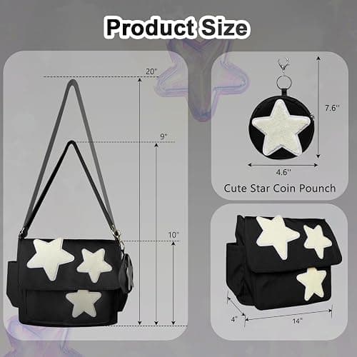 GUSTANO Y2K Messenger Bag for Women, Lightweight Spacious Stars Tote Purse with Cute Coin Purse, Crossbody Shoulder Bag thumbnail 7
