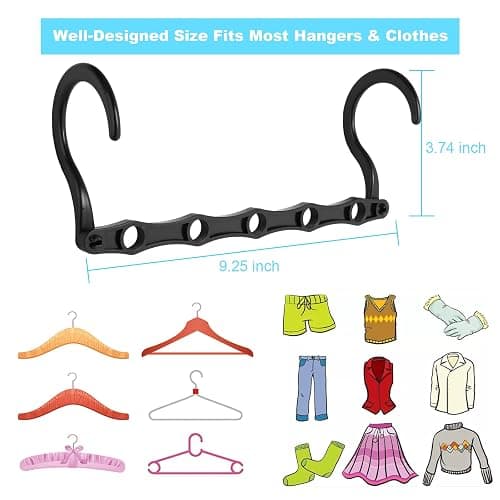 DUCOO 10 PCS Space Saving Hangers, 5-Hole Magic Hangers - Sturdy Plastic Hanger, Closet Organizers for Clothes Storage, College Dorm Essentials, Home Organization (Black) thumbnail 2