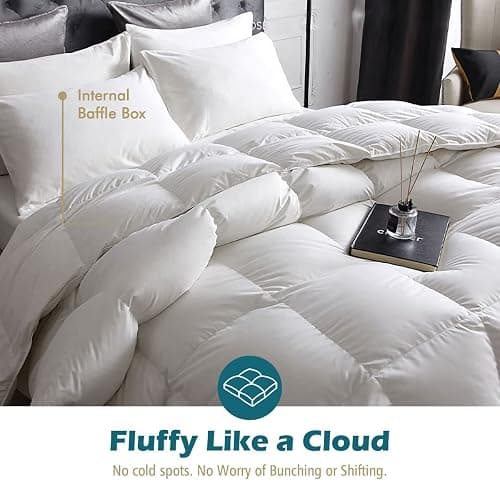 Cobnom® Luxury Organic Feather Down Comforter Twin Size, All-Season Duvet Insert, Fluffy High Fill-Power Down Feather Filled, 100% Cotton Cover, Medium Warm, Ivory White, 68x90 Inch thumbnail 7