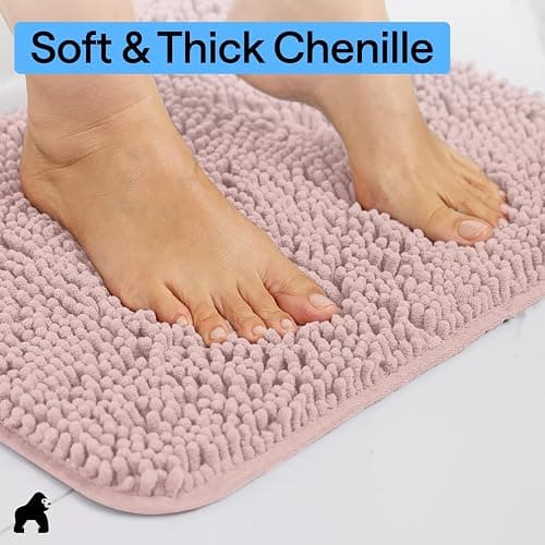 GORILLA GRIP Bath Rug Mat, Thick Soft Absorbent Chenille, Quick Dry Microfiber Mats, Rubber Backing Washable Shower Floor Rugs, US Designed Bathroom Bathmat Home Decor Accessories, 24x17 Dusty Rose thumbnail 4