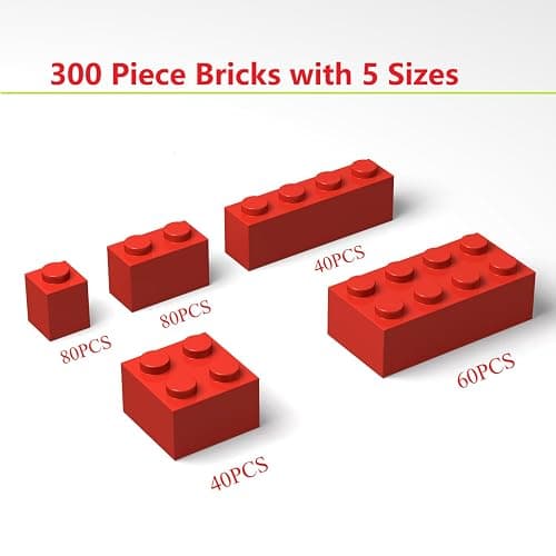 300Pcs Building Brick Bulk, Red Bulk Bricks with 5 Sizes, Compatible with Lego and Parts and Pieces, Creative Halloween Christmas Building Block Toys for Boys Girls Ages 6 7 8 9 10 Years Old thumbnail 3