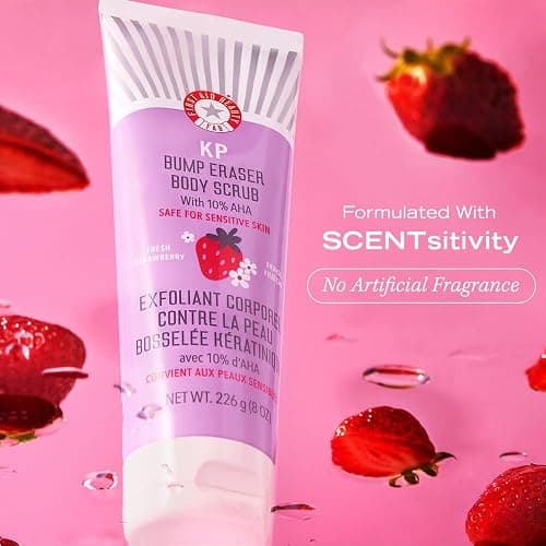 First Aid Beauty - KP Bump Eraser Body Scrub with 10% AHA, Keratosis Pilaris Exfoliator with Glycolic and Lactic acids, Helps Reduce Chicken Skin Bumps, Safe for Sensitive Skin, Strawberry Scent, 8 oz - Fresh Strawberry - 8 Ounce thumbnail 9