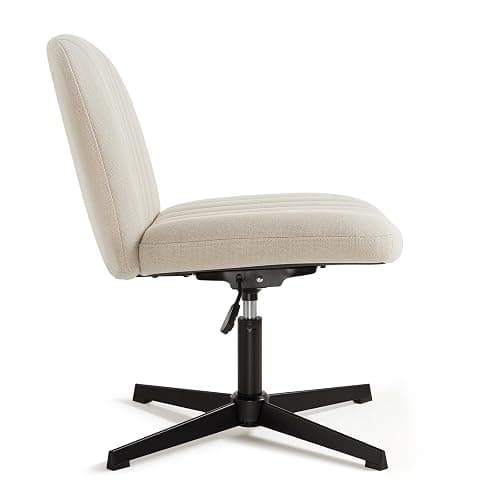 IWMH Armless Office Chair Desk Chair No Wheels,Ergonomic Criss Cross Legged Office Chairs with Fabric Padded,Height Adjustable Wide Seat Vanity Chairs for Home Office (Beige) thumbnail 4