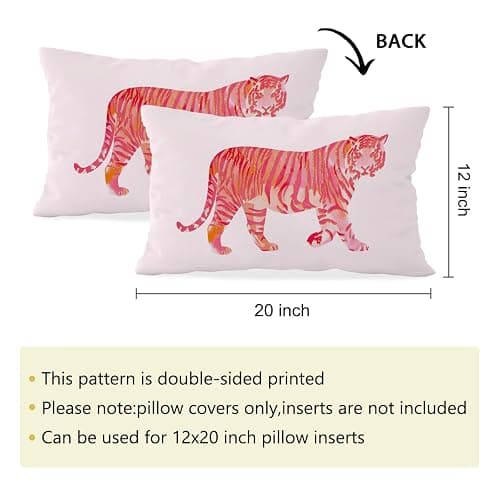 HONLUNG Preppy Dorm Decor Throw Pillow Covers, Coquette Pink Tiger Pillow Case 12x20in, Decor for Home Dorm Bedroom.(Pink) thumbnail 3