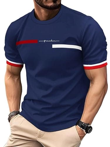 SOLY HUX Men's Graphic Tees Letter Print T Shirts Crew Neck Short Sleeve Striped Summer Tops - Image 1