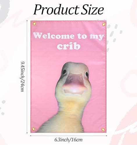 ValueBargain Welcome to My Crib Duck Flag, 2x3 Ft Funny Tapestry for Bedroom Welcome to My Crib Meme Banner Duck Flag Poster Wall Tapestry for College Dorm Room, Parties, Bedroom Decor, Wall Hanging thumbnail 2