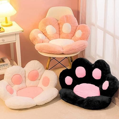 LANPEW Katze Pfot Rückenkissen Sitzkissen Cute Cat Paw Stuhlkissen Plüsch Komfort Sitzpolster Büro Lazy Warm Sitzkissen Bett Tatami Bodenkissen für Home (Schwarz, 60x60cm) thumbnail 2