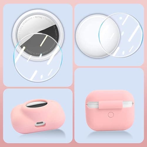 2 in 1 Protective Case for Apple AirPods Pro Air Tag Holder Combo, Soft Silicone Airpods Pro AirTag Case with 2 PCS Screen Protector, Anti-Scratch Anti-Fall Anti-Lost Shockproof Durable(Pink) thumbnail 6
