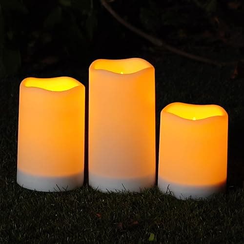 Homemory Solar Powered Candles Outdoor Waterproof, Flickering Glow, Rechargeable Candles, Solar Powered Candles for Outside, Lanterns, Sensor Only, Dusk to Dawn, Set of 3 - Image 1