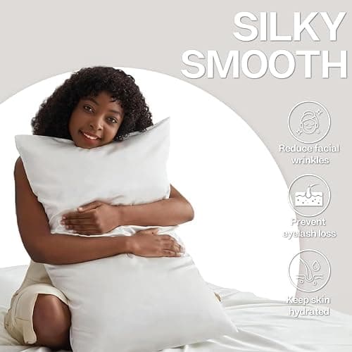 2 Pack Luxurious and Silky Aqua Satin Standard Pillow Cases with Envelope Closure for Hair and Skin(White,20 * 26 inches) thumbnail 4